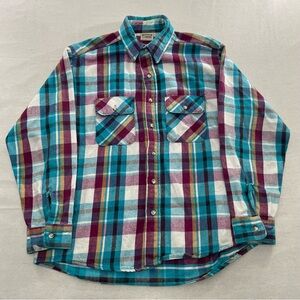Vintage 90s Five Brothers Sz L Heavyweight Flannel Purple Plaid Cabincore USA